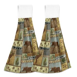 giwawa cabins moose hand towel 2pcs absorbent lodge bear retro hanging towels soft woodland cabin dish towels fast drying nature wildlife deer hanging tie towel for kitchen bathroom home decor 12x17in