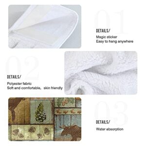 Giwawa Cabins Moose Hand Towel 2pcs Absorbent Lodge Bear Retro Hanging Towels Soft Woodland Cabin Dish Towels Fast Drying Nature Wildlife Deer Hanging Tie Towel for Kitchen Bathroom Home Decor 12x17in