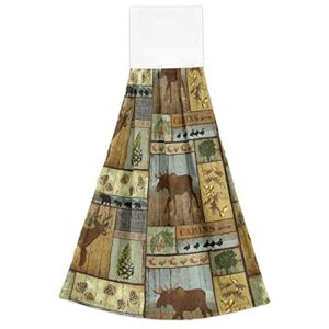 Giwawa Cabins Moose Hand Towel 2pcs Absorbent Lodge Bear Retro Hanging Towels Soft Woodland Cabin Dish Towels Fast Drying Nature Wildlife Deer Hanging Tie Towel for Kitchen Bathroom Home Decor 12x17in