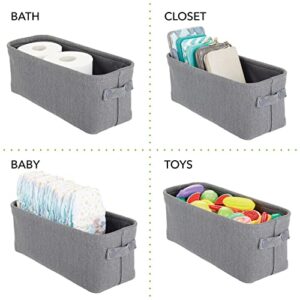 mDesign Narrow Fabric Storage Bin Basket with Handles for Bathroom Closet, Vanity, Cabinet, Cubby, Countertop, Small Slim Baskets for Towels, Toilet Tissue, Crane Collection, 4 Pack - Charcoal Gray