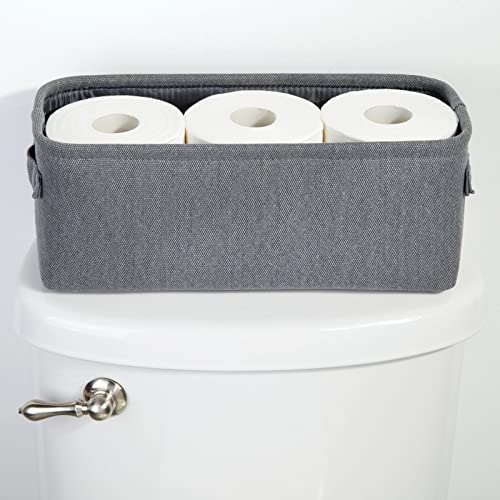 mDesign Narrow Fabric Storage Bin Basket with Handles for Bathroom Closet, Vanity, Cabinet, Cubby, Countertop, Small Slim Baskets for Towels, Toilet Tissue, Crane Collection, 4 Pack - Charcoal Gray