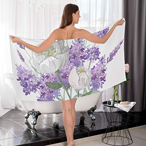 Lavender Peony Bath Towel Set Cotton Bath Towels for Bathroom Soft Towel Set 1 Bath Towel 1 Washcloth Soft Absorbent Decorative Towels for Face and Body