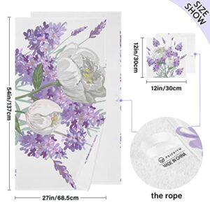 Lavender Peony Bath Towel Set Cotton Bath Towels for Bathroom Soft Towel Set 1 Bath Towel 1 Washcloth Soft Absorbent Decorative Towels for Face and Body