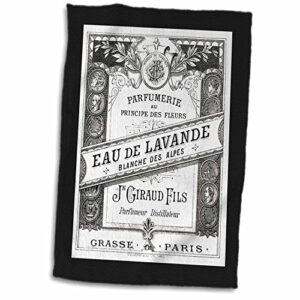 3D Rose Image O Vintage F Paris Perfume Label in Black and White Hand Towel, 15" x 22"