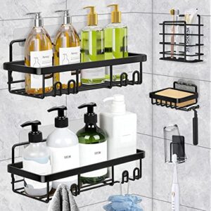 shower caddy, 5-pack shower shelves adhesive shower organizer no drilling, large capacity rustproof stainless steel bathroom show shelf with soap holder, food storage basket for kitchen storage