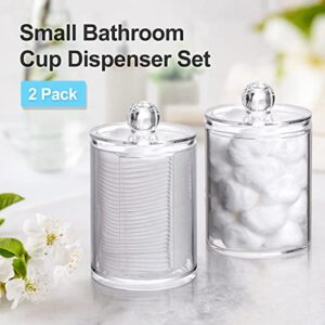 EOFJRUC Cup Dispenser for Bathroom 4 Pack, Qtip Holder for Cotton Ball Swab, Cotton Round Pads, Floss, Fit for 3-4 oz Cup for Bathroom Canister Storage Organization, Vanity Makeup Organizer-Clear…