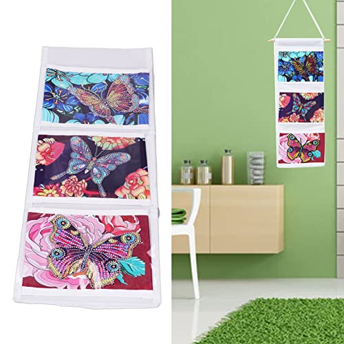 Serlium 3 Compartments DIY 5D Diamond Painting Storage Bag Kits Wall Hanging Storage Pocket Large Capacity Storage Foldable for Bedroom Bathroom