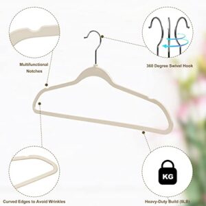 Quality Hangers 50 Pack Slim Plastic Hangers for Clothes - Heavy Duty Non-Velvet Hangers with 360° Swivel Chrome Hook & Non Slip Notches - Ideal for Dresses Coats Shirts Jackets & More - Ivory/Beige