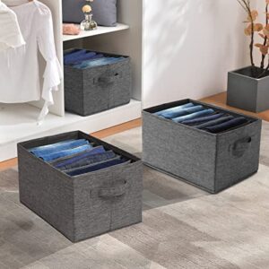 Mayniu Wardrobe Clothes Organizer with 13 Larger Grid for Folded Clothes, Closet Sweater Storage Organizer with 2 Handles, Linen Drawer Organizers for Jeans, Pant, T-Shirt, Sweaters (2 Pack, Grey)