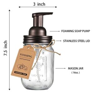 Amolliar 4PCS & 2pcs Bronze Mason Jar Bathroom Accessories Set-3pcs Foaming Soap Dispenser & 2pcs Cotton Swab Holder &1pcs Toothbrush Holder,Waterproof Stickers,Rustic Farmhouse Decor