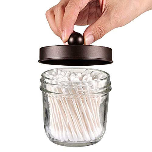 Amolliar 4PCS & 2pcs Bronze Mason Jar Bathroom Accessories Set-3pcs Foaming Soap Dispenser & 2pcs Cotton Swab Holder &1pcs Toothbrush Holder,Waterproof Stickers,Rustic Farmhouse Decor