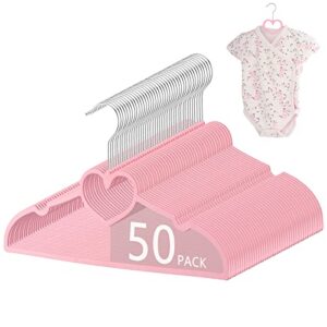 kigley 50 pieces kids pink heart hangers 12.8 inch plastic space saving baby hangers kids hangers for nursery cute hangers with 360 degree swivel hook stackable and non slip