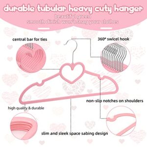 Kigley 50 Pieces Kids Pink Heart Hangers 12.8 Inch Plastic Space Saving Baby Hangers Kids Hangers for Nursery Cute Hangers with 360 Degree Swivel Hook Stackable and Non Slip