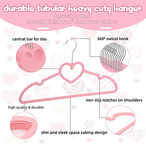 Kigley 50 Pieces Kids Pink Heart Hangers 12.8 Inch Plastic Space Saving Baby Hangers Kids Hangers for Nursery Cute Hangers with 360 Degree Swivel Hook Stackable and Non Slip