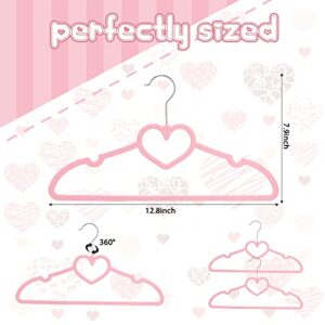 Kigley 50 Pieces Kids Pink Heart Hangers 12.8 Inch Plastic Space Saving Baby Hangers Kids Hangers for Nursery Cute Hangers with 360 Degree Swivel Hook Stackable and Non Slip