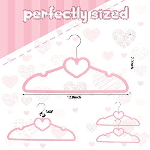 Kigley 50 Pieces Kids Pink Heart Hangers 12.8 Inch Plastic Space Saving Baby Hangers Kids Hangers for Nursery Cute Hangers with 360 Degree Swivel Hook Stackable and Non Slip