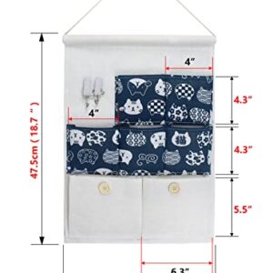 KINGREE Hanging Storage Bag with 7 Pockets and 2 Pothook, Waterproof Wall Door Organizer for Bedroom Bathroom Closet(Cat)