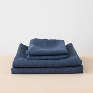 LinenMe 07799 Waffle Washed Linen Bath and Hand Towel Set, Indigo