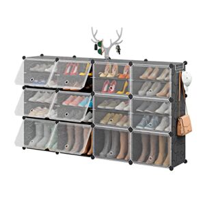 aeitc shoe rack organizer diy shoe organizer with key hook expandable shoe storage cabinet stackable space saver shoe rack for entryway, hallway and closet,48 pair