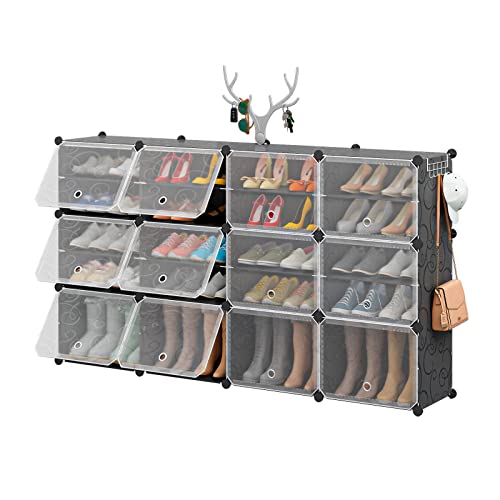 Aeitc Shoe Rack Organizer DIY Shoe Organizer with Key Hook Expandable Shoe Storage Cabinet Stackable Space Saver Shoe Rack for Entryway, Hallway and Closet,48 Pair