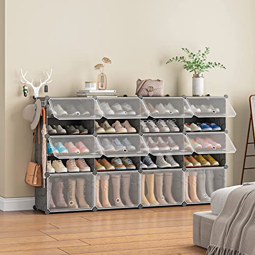 Aeitc Shoe Rack Organizer DIY Shoe Organizer with Key Hook Expandable Shoe Storage Cabinet Stackable Space Saver Shoe Rack for Entryway, Hallway and Closet,48 Pair