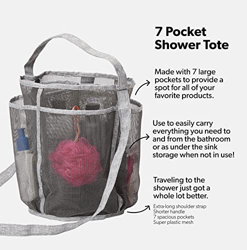 Dormify Shower Tote | 7 Pockets | Portable Shower Caddy Tote | GREY Mesh Shower Caddy Bag | Travel Shower Caddy | Dorm & Bedroom Shower Caddy | Bathroom Caddy Organizer| Dorm & Bedroom Essential