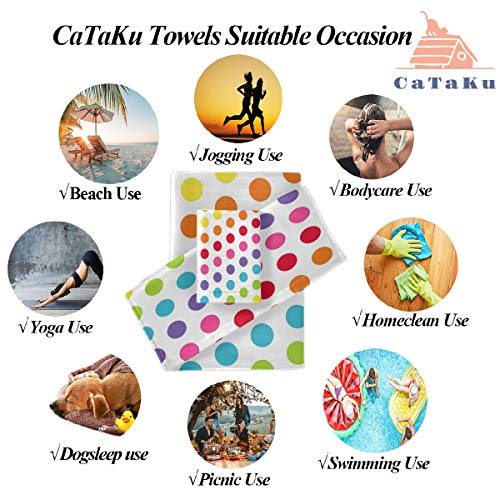 CaTaKu Towels Set 3-Piece, Rainbow Polka Dot Towel Bathroom Sets, 1 Bath Towel, 1 Washcloth, 1Hand Towel, Polka Dot Towel Set of 3 Soft Multifuntion for Home Kitchen Hotel Gym Swim Spa.