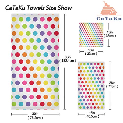 CaTaKu Towels Set 3-Piece, Rainbow Polka Dot Towel Bathroom Sets, 1 Bath Towel, 1 Washcloth, 1Hand Towel, Polka Dot Towel Set of 3 Soft Multifuntion for Home Kitchen Hotel Gym Swim Spa.