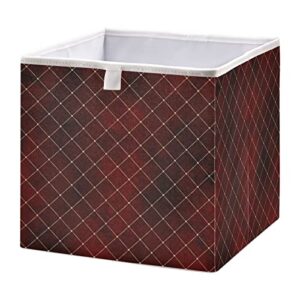 fancy burgundy grid 11x11 storage cubes fabric storage cubes storage bins with handles storage boxes for organizing home, office, nursery, shelf, closet, pack of 1