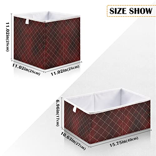 Fancy Burgundy Grid 11x11 Storage Cubes Fabric Storage Cubes Storage Bins with Handles Storage Boxes for Organizing Home, Office, Nursery, Shelf, Closet, Pack of 1