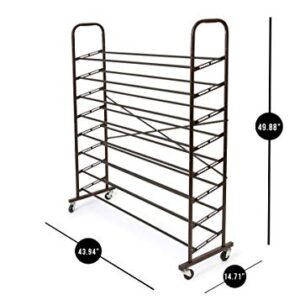 Smart Design 8-Tier Steel Metal Shoe Rack Tower with Rolling Wheels - Holds 48 Pairs of Shoes - Easy Assembly and Adjustable - Entryway, Closet, & Garage - Home Organization - 44 x 50.75 Inch - Bronze