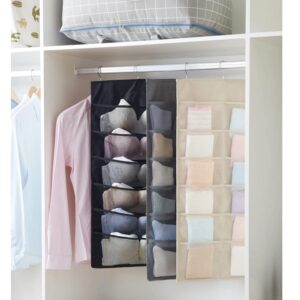 Hanging Bra Closet Organizer and Storage Pockets Wall Organizer 24 Pockets Enlarged Hanging Mesh Pockets Dual Sided Wall Closet Underwear,Bra,Socks,Accessories with Hanger (Beige)