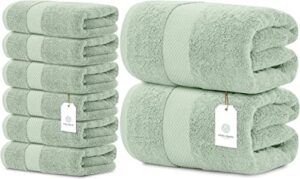 white classic luxury hand towels | 6 pack luxury bath sheet | 2 pack bundle (green)
