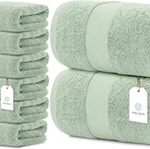 White Classic Luxury Hand Towels | 6 Pack Luxury Bath Sheet | 2 Pack Bundle (Green)