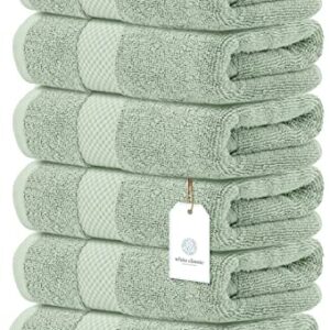 White Classic Luxury Hand Towels | 6 Pack Luxury Bath Sheet | 2 Pack Bundle (Green)