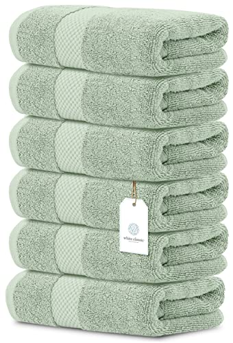 White Classic Luxury Hand Towels | 6 Pack Luxury Bath Sheet | 2 Pack Bundle (Green)