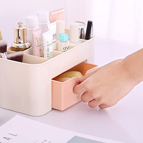 ccHuDE Plastic Cosmetic Display Organizer Makeup Storage Drawers Beauty Organizer Stand Skincare Storage Case Small Cosmetic Shelf for Vanity Dresser Light Pink