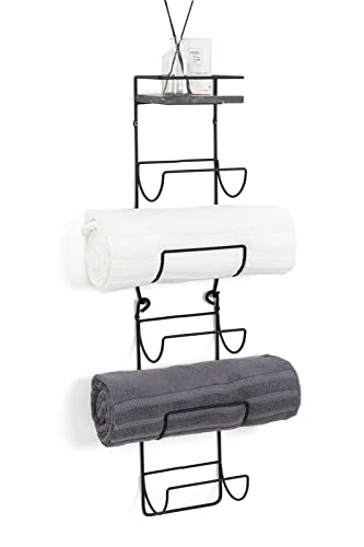 SODUKU Towel Rack Wall Mounted Metal Wine Rack with Natural Marble Top Shelf Metal Towel Racks Storage Organizer Holder for Bathroom Bath Kitchen