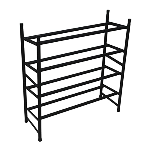 CATDMO 2-Tier Free Standing Shoe Rack Metal Iron Stackable and extensible design. 4 Pair Shoe Shelf Tower Storage Organizer, Black，41.5" (W) x 9" (D) x 14" (H) (Black) KNE-SRIRAC12