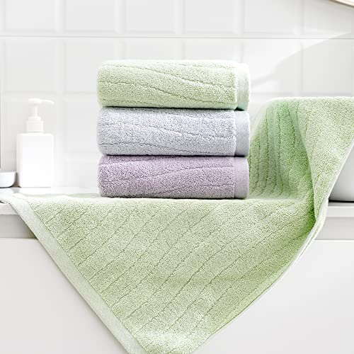 sense gnosis Green Hand Towels Set of 2 Wave Terry Striped Pattern 100% Cotton Soft Decorative Hand Towel for Bathroom 13 x 29 Inch