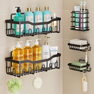 shower caddy, bathroom shower organizer [5-pack], self adhesive shower shelves, shower shelf for inside shower rack, stainless steel rustproof bathroom storage, wall mounted shower accessories, black