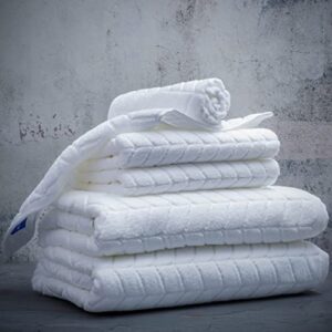 alusa home ultra soft & plush 700 gsm luxury bath towels | 100% zero-twist, long-staple cotton | remarkably absorbent & extra large | 6 piece towel set (white)