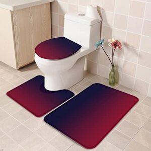 Ombre Wine Red Bathroom Rugs Mat Sets 3 Piece, Bath Shower Rugs with U-Shaped Contour Toilet Mat, Abstract Modern Color Art Large Absorbent Bathtub Runner Rugs Floor Mats