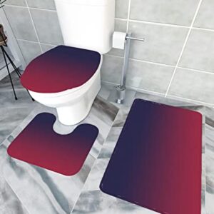 Ombre Wine Red Bathroom Rugs Mat Sets 3 Piece, Bath Shower Rugs with U-Shaped Contour Toilet Mat, Abstract Modern Color Art Large Absorbent Bathtub Runner Rugs Floor Mats