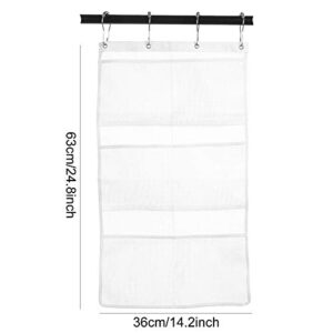 Bsagve 3 Pack Hanging Mesh Shower Caddy Organizer with 6 Pockets, Shower Curtain Rod/Liner Hook Fabric Storage Bag Bathroom Door Hanger, Dorm RV Space Saving, Kids Bath Toy Organizers with 4 Rings