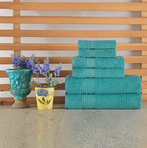 Hammam Linen 6-Piece Teal Turquoise Bath Towels Set for Bathroom Original Turkish Cotton Soft, Absorbent and Premium 2 Bath Towels, 2 Hand Towels, 2 Washcloths