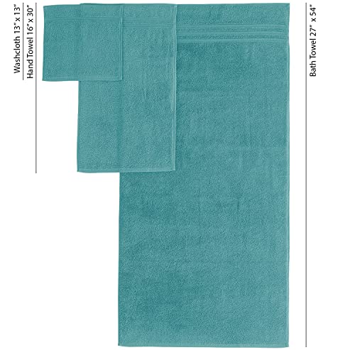 Hammam Linen 6-Piece Teal Turquoise Bath Towels Set for Bathroom Original Turkish Cotton Soft, Absorbent and Premium 2 Bath Towels, 2 Hand Towels, 2 Washcloths