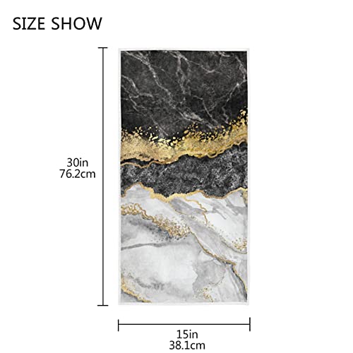 Bath Towels Hand Towels for Bathroom Washcloths Face Cloths Cotton Gold Black Marble Decorative Absorbent Soft 30x15inch