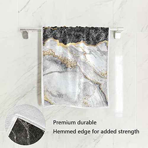 Bath Towels Hand Towels for Bathroom Washcloths Face Cloths Cotton Gold Black Marble Decorative Absorbent Soft 30x15inch