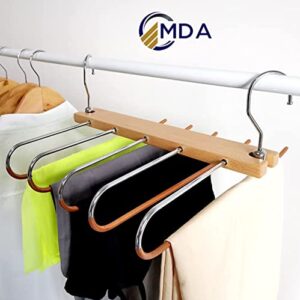 Wooden Pant Hanger - 5 Layers Space Saver - Trouser Hanger, Space-Saving 5-in-1 Trouser Hanger, Stainless Steel Extendible, Multi Hanger, Magic Hanger, Wardrobe Clothes Hanger Holder